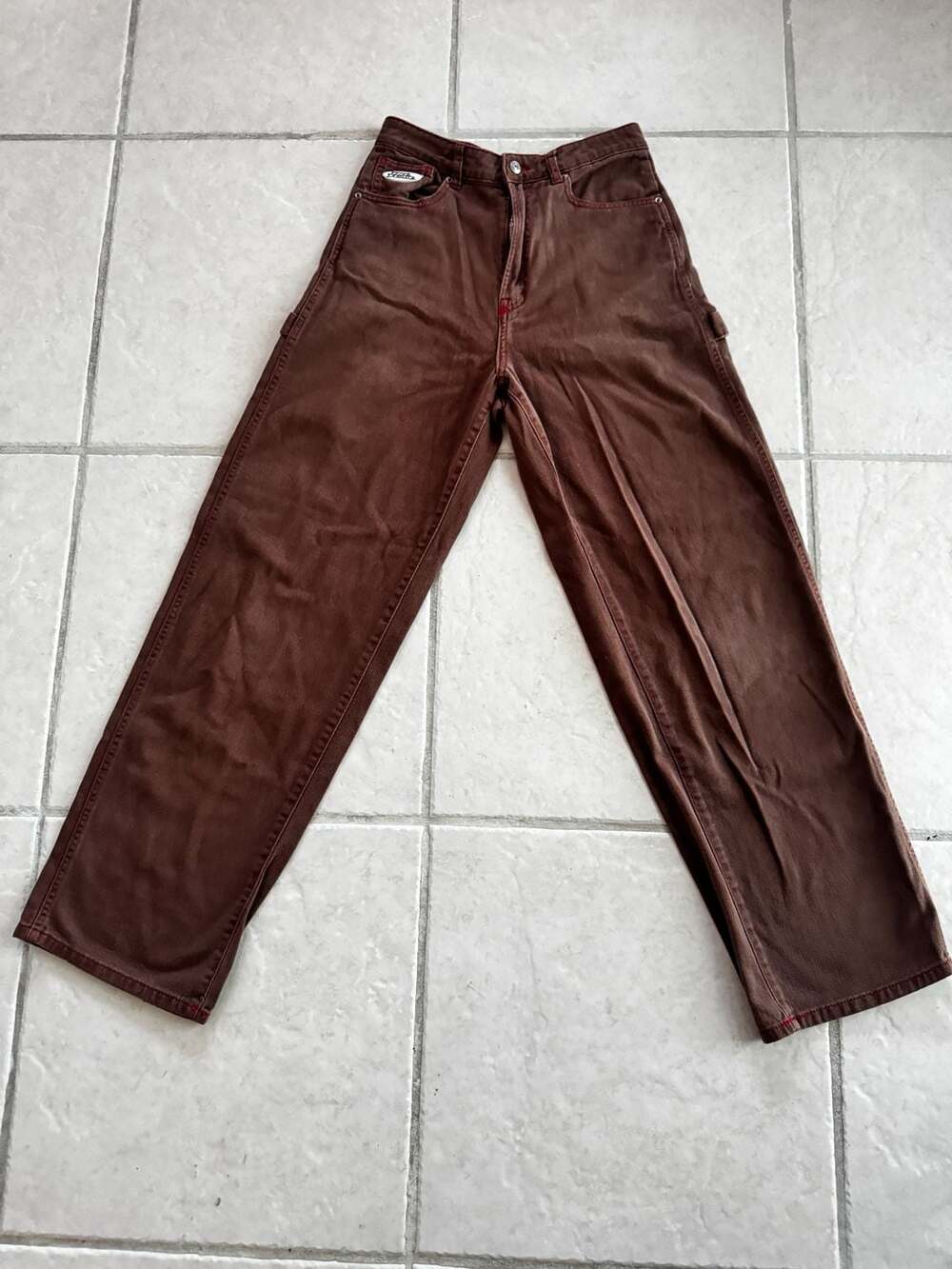 No Fear x H&M Brown Carpenter Jeans Contrast Red Stitching Women's Size 4